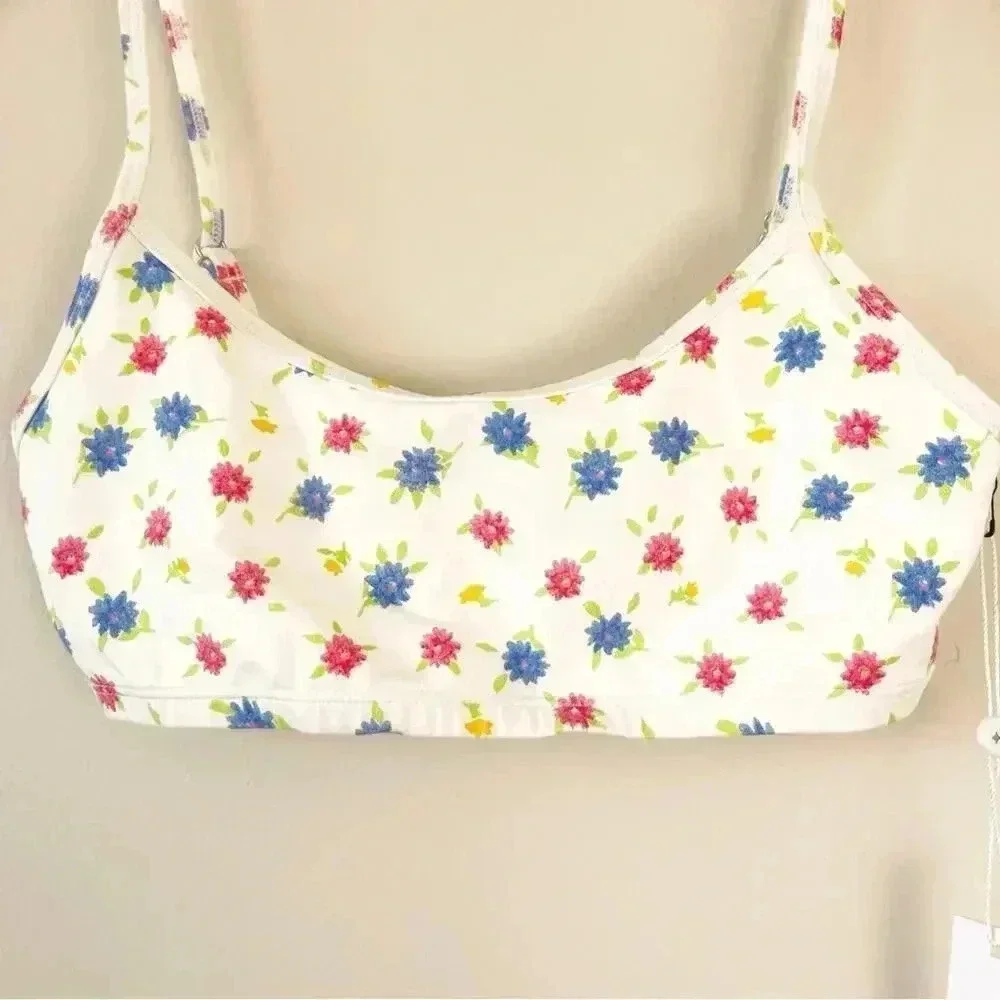 Frankie’s Bikinis Bay View Floral Bralette Bikini Top in Water Blossom Small NWT